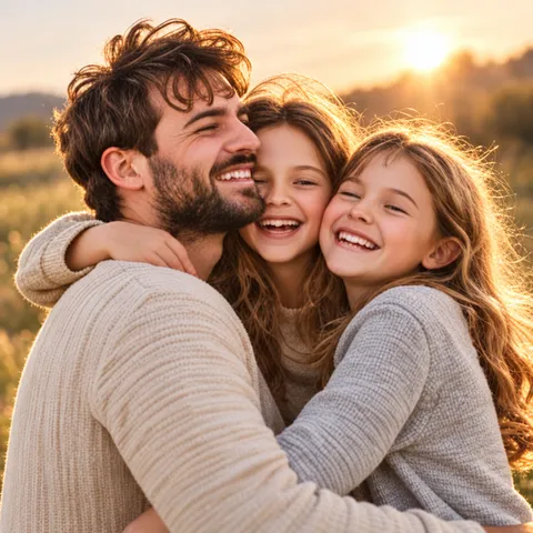 Album foto personalizat cu poze de familie: tată și două fetițe